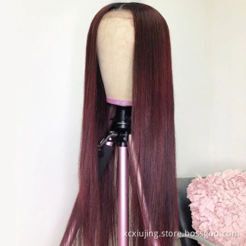 New 4*4 Closure  99J Burgundy Lace Front Wig  Brazilian Straight Lace Frontal Human Hair Wigs Pre Plucked